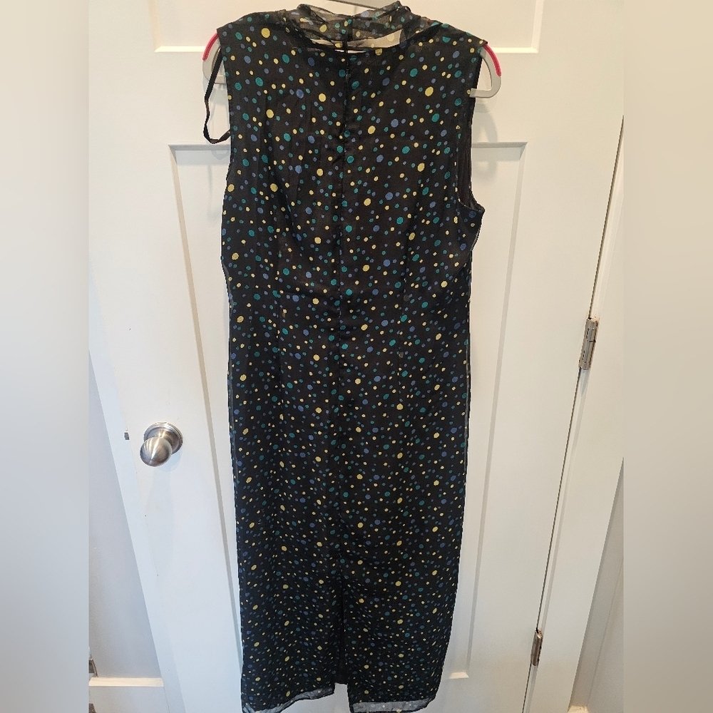 Robbie Bee Women’s 8 Silk Polka Dot Tie Neck Sleeveless Sheath Midi Dress Black - Picture 6 of 10